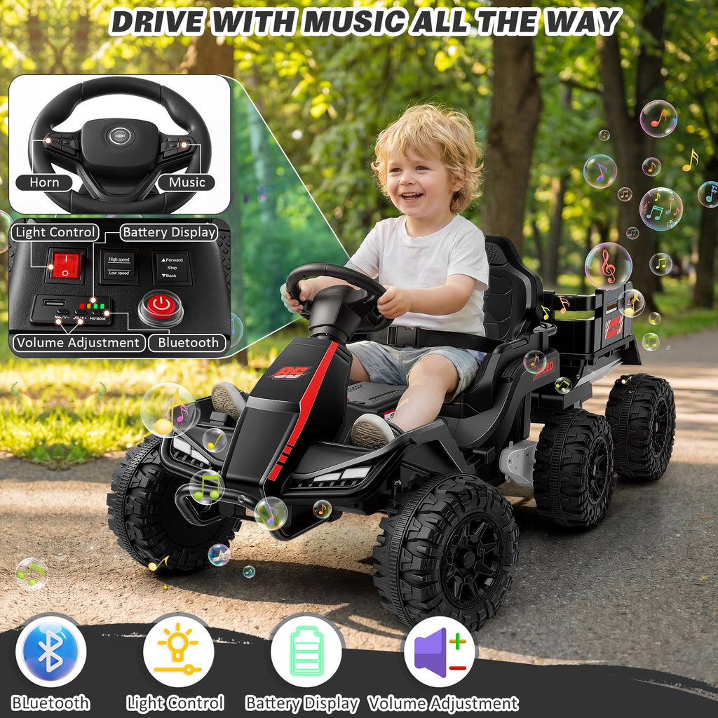 Farmdex 24 Volt Ride on Toys with Remote Control, 7AH Battery Ride on Cars, 4 Wheeler Quad ATV, Electric Car for Kids w/ Bluetooth, Music, Battery Display, LED Light Control, 5 MPH, Red