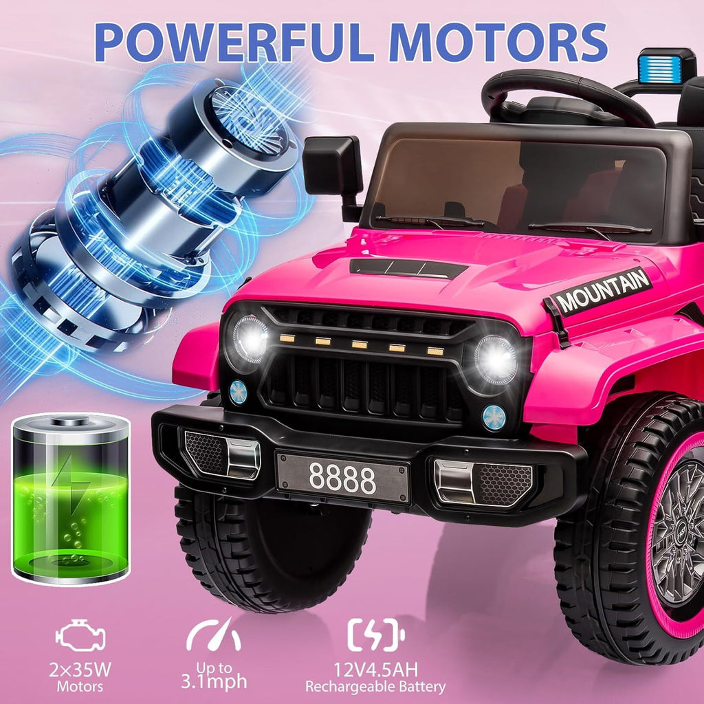 12V Ride-On Electric Car with Parent Remote Control, Dual 35W Motors, 3 Speeds, Spring Suspension, LED Lights, Music, Horn, 66 lbs