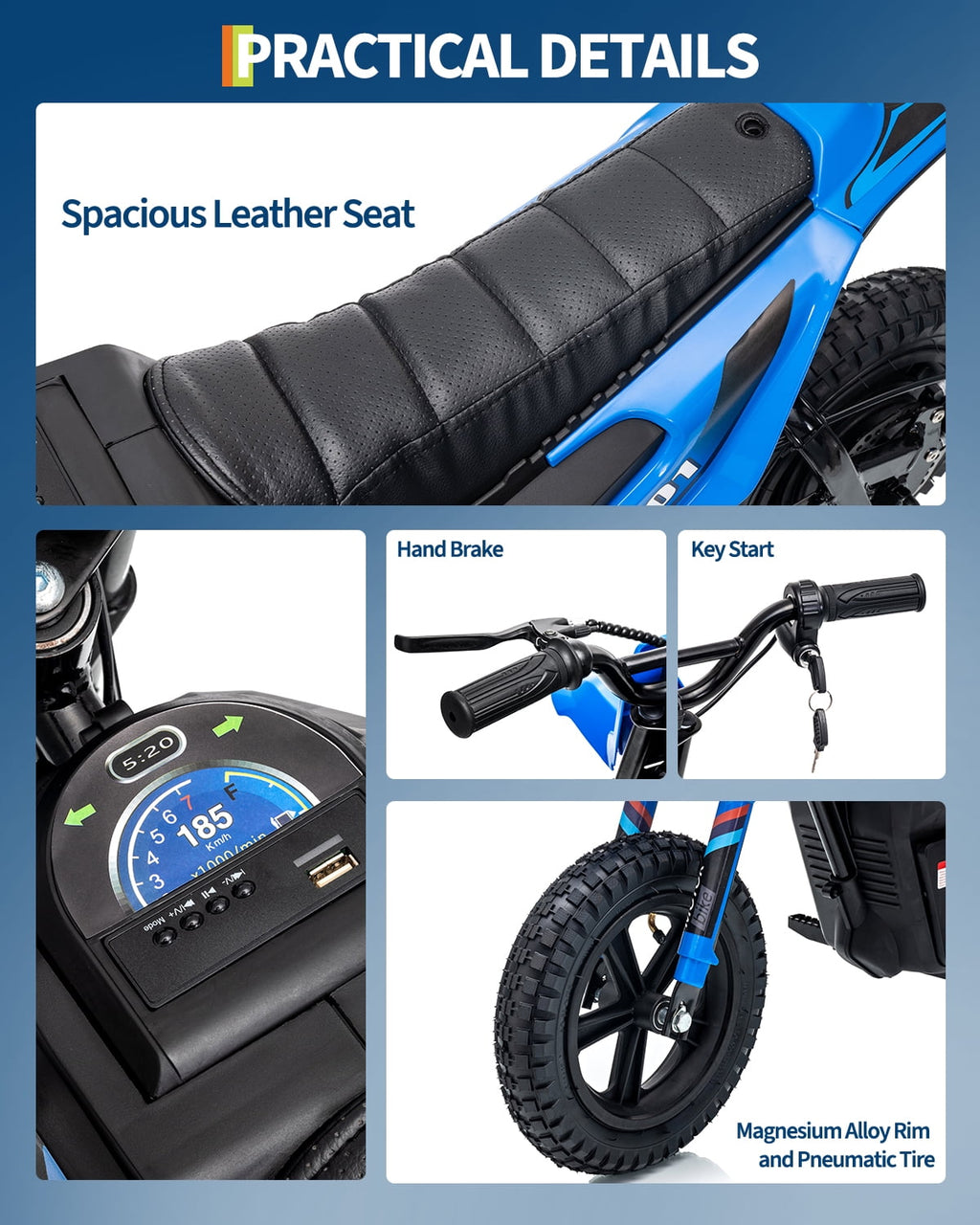 24V Kids Electric Dirt Bike, 350W Battery Powered Motorcycle with 12 Inch Fat Tires Rear Suspension Twist Throttle for Teens