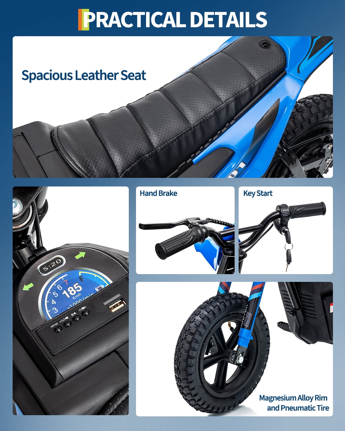 24V Kids Electric Dirt Bike, 350W Battery Powered Motorcycle with 12 Inch Fat Tires Rear Suspension Twist Throttle for Teens