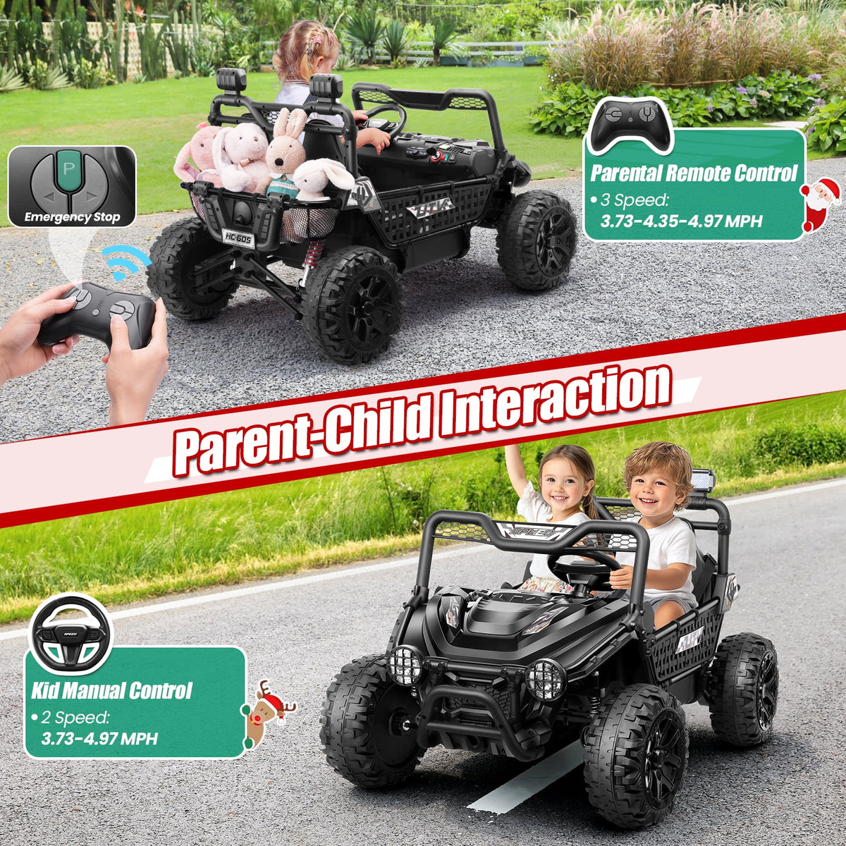 Funcid Metal Frame 24 Volt Ride on Toys, 2-Seater Ride on Cars with Remote Control, Electric Car for Kids, Power UTV Wheels with Key Start, Storage Bag, Bluetooth, Music, Spring Suspension, Pink