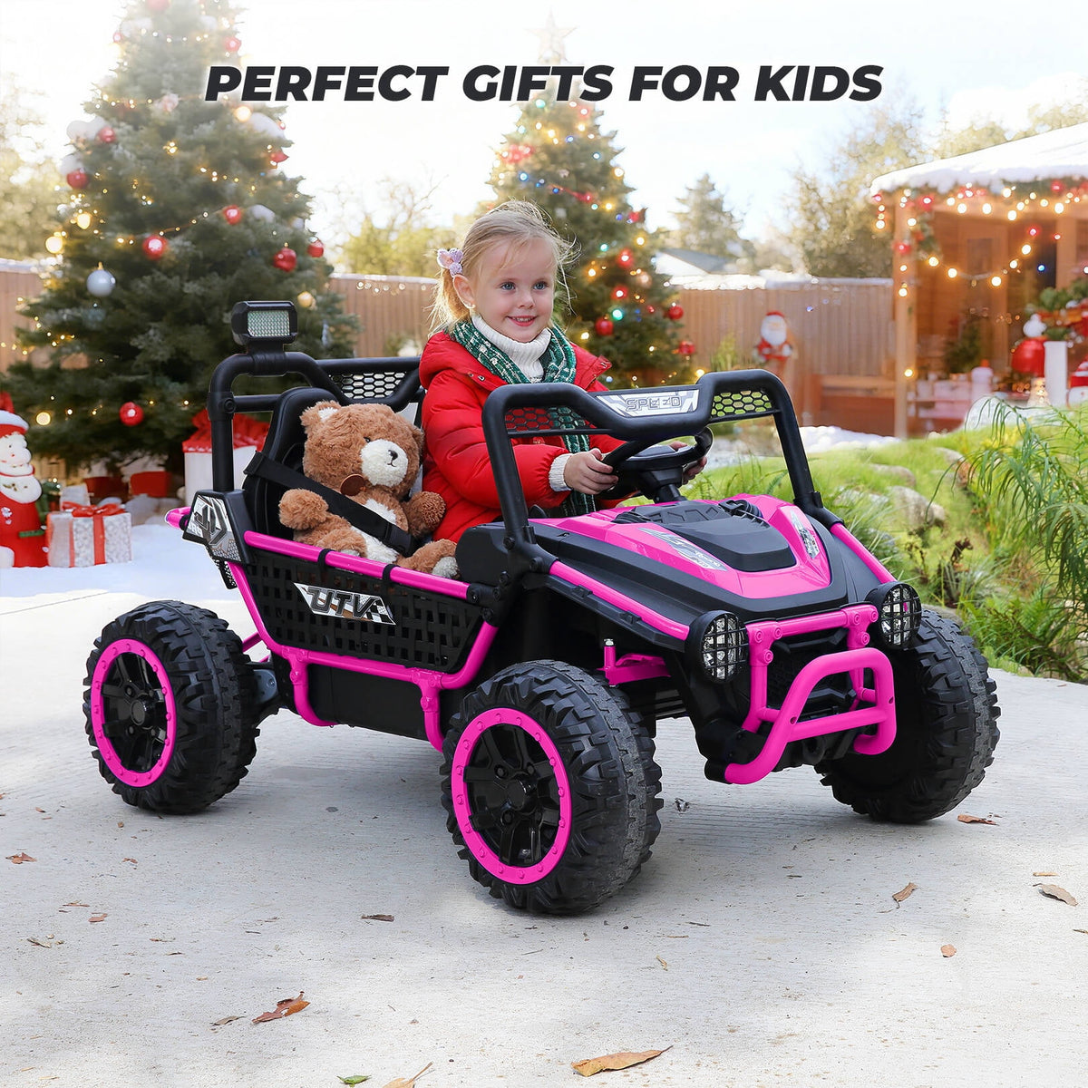 Farmdex 24V Ride on Car Truck, 2 Seater Electric UTV w/Remote Control, 21.5" Spacious Seat Ride on Toy for Kids Aged 3-10, Music, Storage, LED Light, Blue