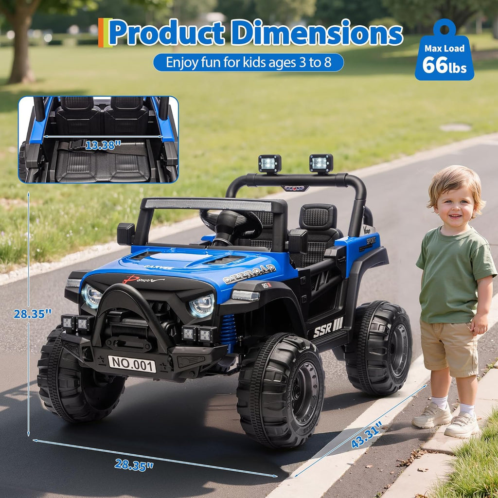 12V Electric Ride-On Truck, 4-Wheel Ride-On Car with Parent Remote Control, Dual 35W Motors, Spring Suspension, 3 Speeds, Bluetooth, LED Lights