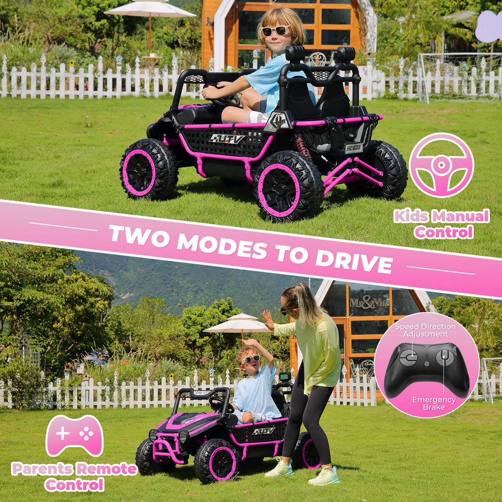 Farmdex 24V Ride on Car Truck, 2 Seater Electric UTV w/Remote Control, 21.5" Spacious Seat Ride on Toy for Kids Aged 3-10, Music, Storage, LED Light, Blue