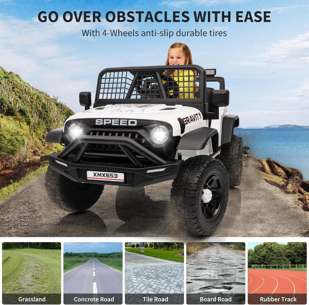 12V Ride-On Electric Car with Remote Control, Extra-Wide 13" Seat, 3 Speeds, 1.6-4.1 MPH, LED Lights, Music, USB, Safety Belt
