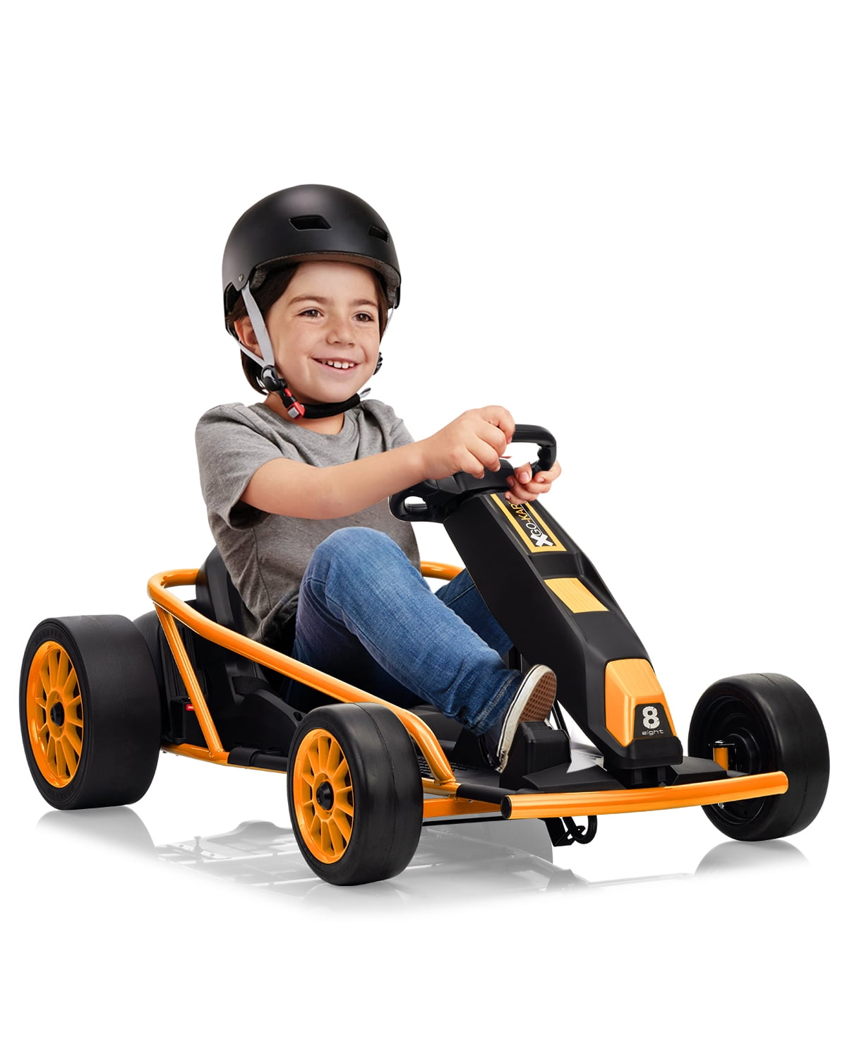 24V Electric Go Kart for Kids 8-12 - Dual 300W Motors, 9Ah Battery, 8MPH High-Speed Drifting, Slow Start, Full Metal Frame, Music, Horn, Power Display, Max Load 155Lbs, Ride-On Toy - Brown