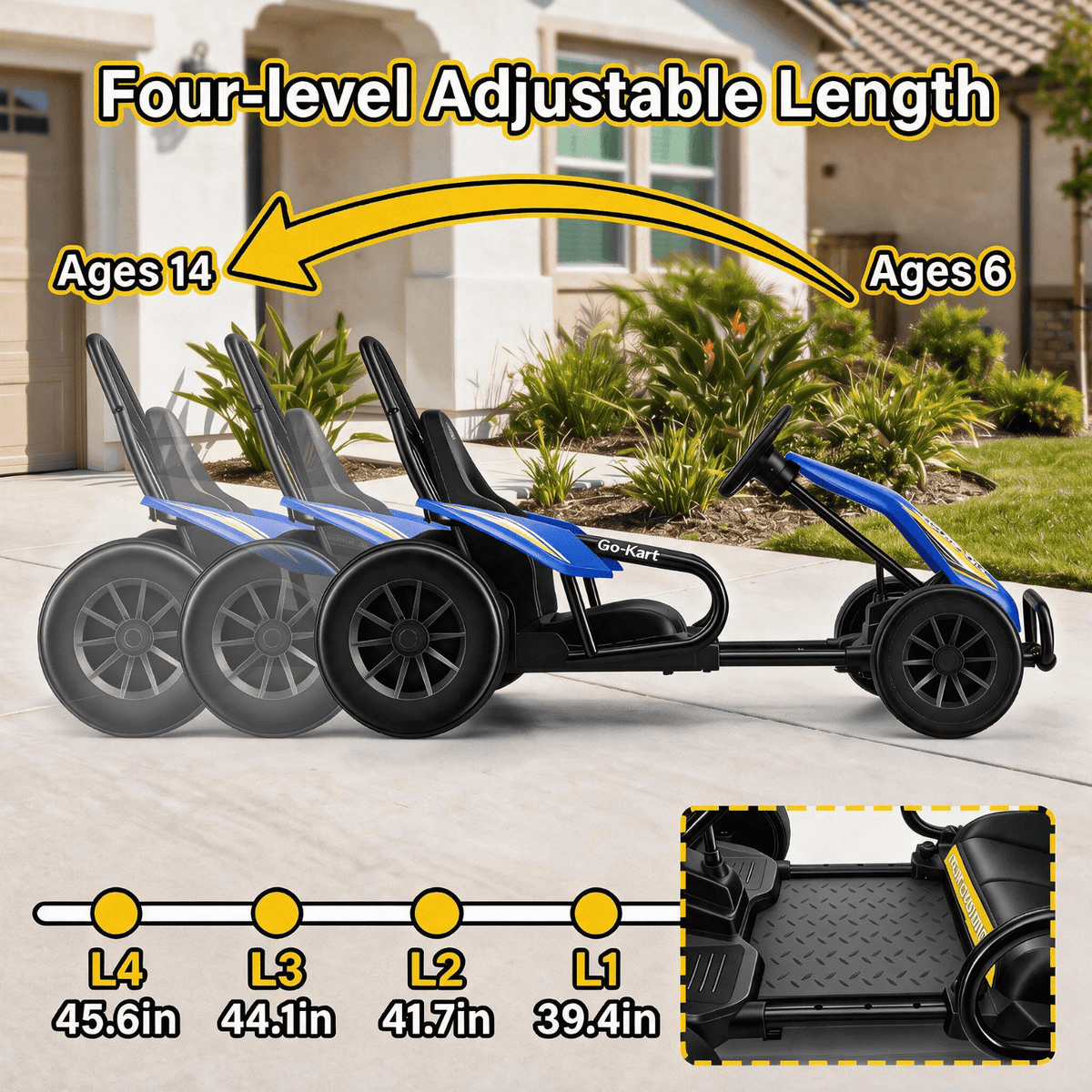 VIBESPARK Drift Go Kart, 24V 10AH Electric Go Kart for Kids Ages 6-14, 360° Drift Mode, Ride On Car with Backrest & Adjustable Seat, 300W Dual Motors, Max Speed 7.5mph/h, Blue