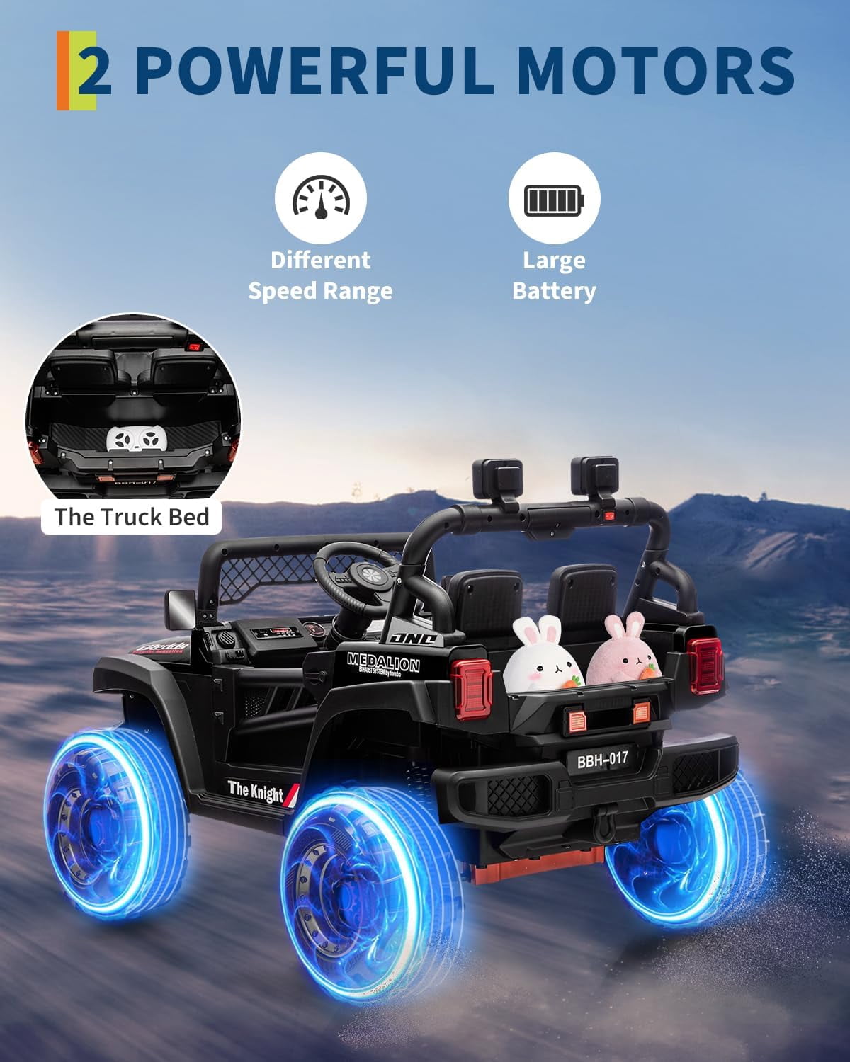 12V Electric Ride-On Truck, 4-Wheel Ride-On Car with Remote Control, 12V 7Ah Battery, Spring Suspension, LED Lights, Music, 66 Lbs