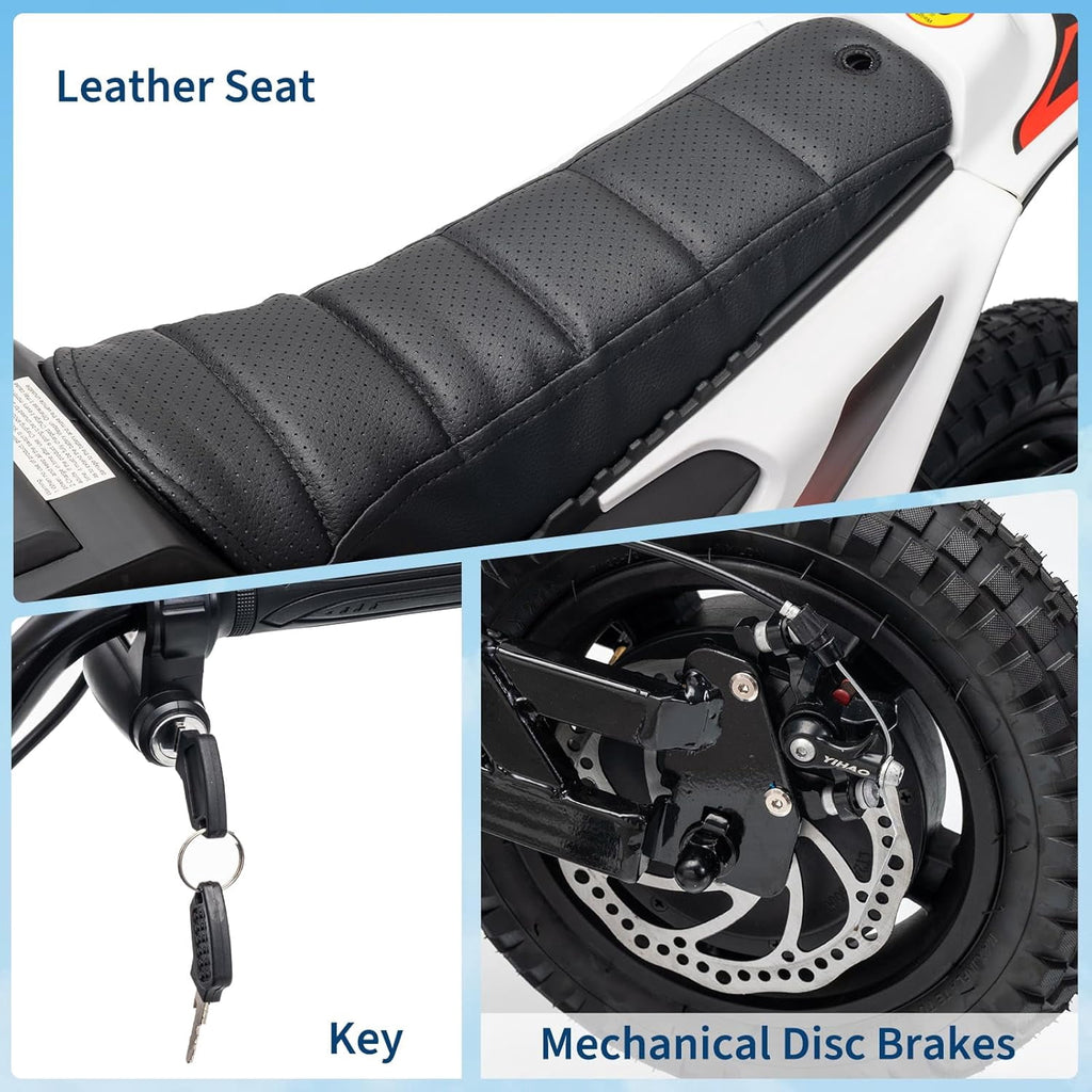 Fectiontool 24V Electric Ride-On Motorcycle, 350W Motor, 24V 7Ah Rechargeable Battery, Battery Powered Ride-On Bike, Energy-Efficient Charger Included,White