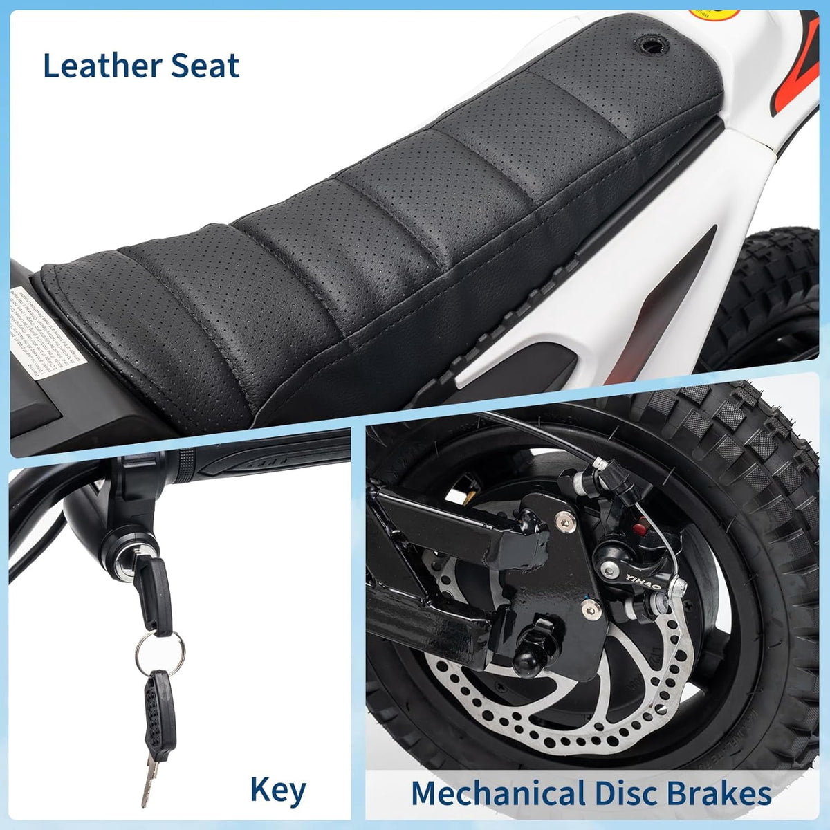 Fectiontool 24V Electric Ride-On Motorcycle, 350W Motor, 24V 7Ah Rechargeable Battery, Battery Powered Ride-On Bike, Energy-Efficient Charger Included,White