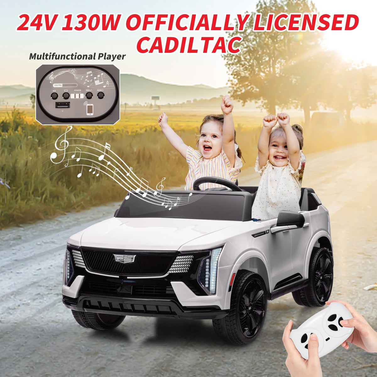 2 Seater Ride on Car for Kids 24V Licensed Cadillac Electric Car Toy Toddlers Battery Powered Ride on Truck with 2.4G Remote Control, Full-Wheel Suspension, Music, LED Lights, Blue