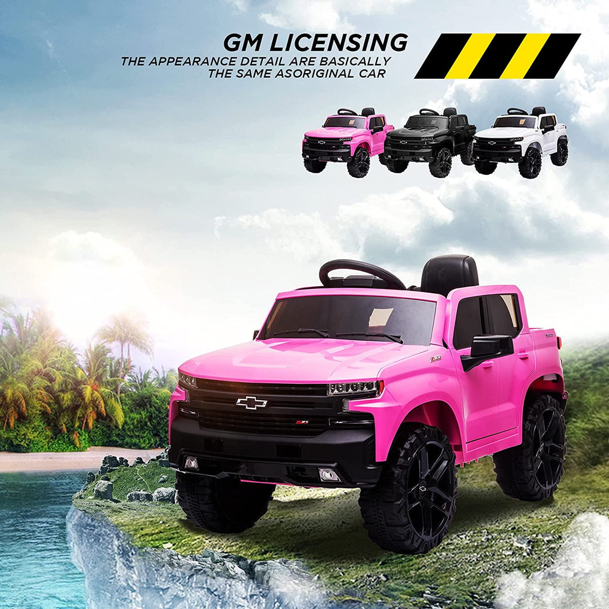 12V Licensed Chevrolet Silverado Ride On Truck, Electric Ride On Car with Remote Control, Bluetooth, MP3, LED Lights, Spring Suspension, Storage Bin, Realistic Truck Toy