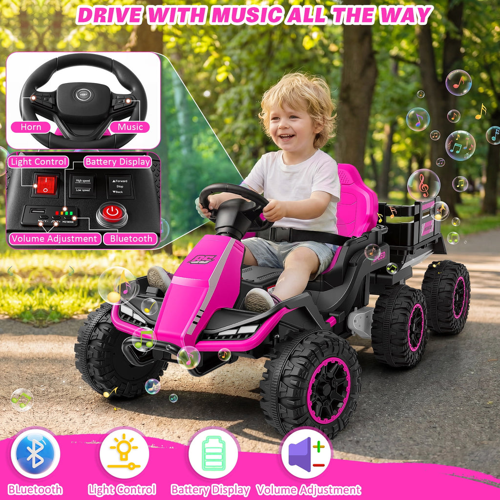 Farmdex 24 Volt Ride on Toys with Remote Control, 7AH Battery Ride on Cars, 4 Wheeler Quad ATV, Electric Car for Kids w/ Bluetooth, Music, Battery Display, LED Light Control, 5 MPH, Red