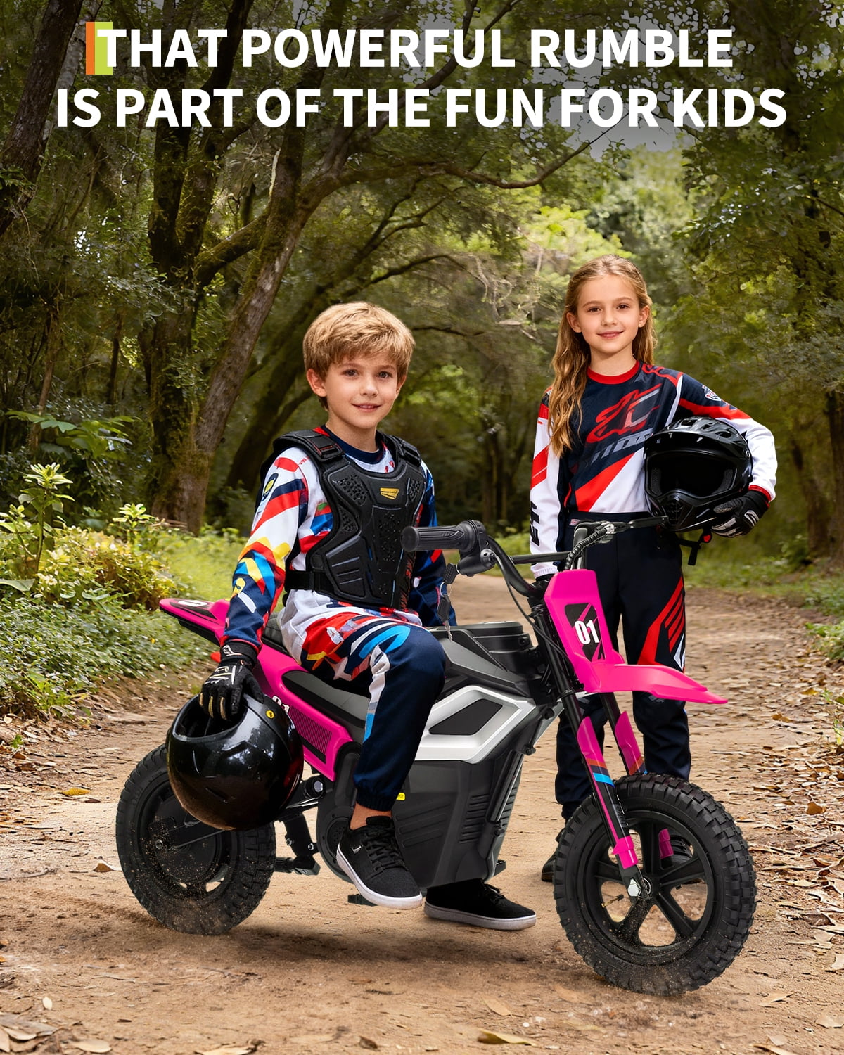 24V Kids Electric Dirt Bike, 350W Battery Powered Motorcycle with 12 Inch Fat Tires Rear Suspension Twist Throttle for Teens
