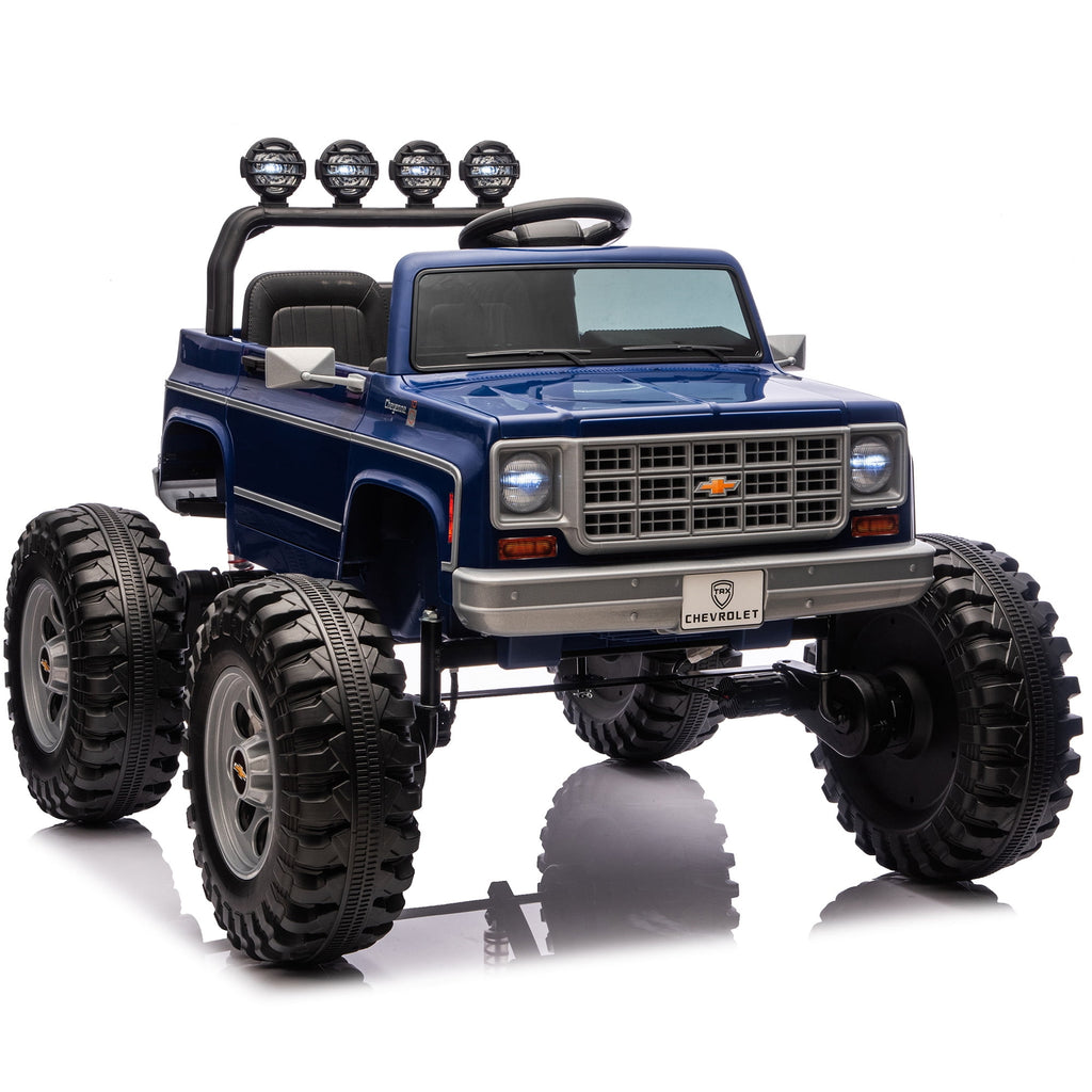 Sunnyfree 4WD Chevrolet Cheyenne 24 Volt Ride on Toys, 2 Seater Power Truck Wheels with Remote, Bluetooth, USB, LED Lights, Blue