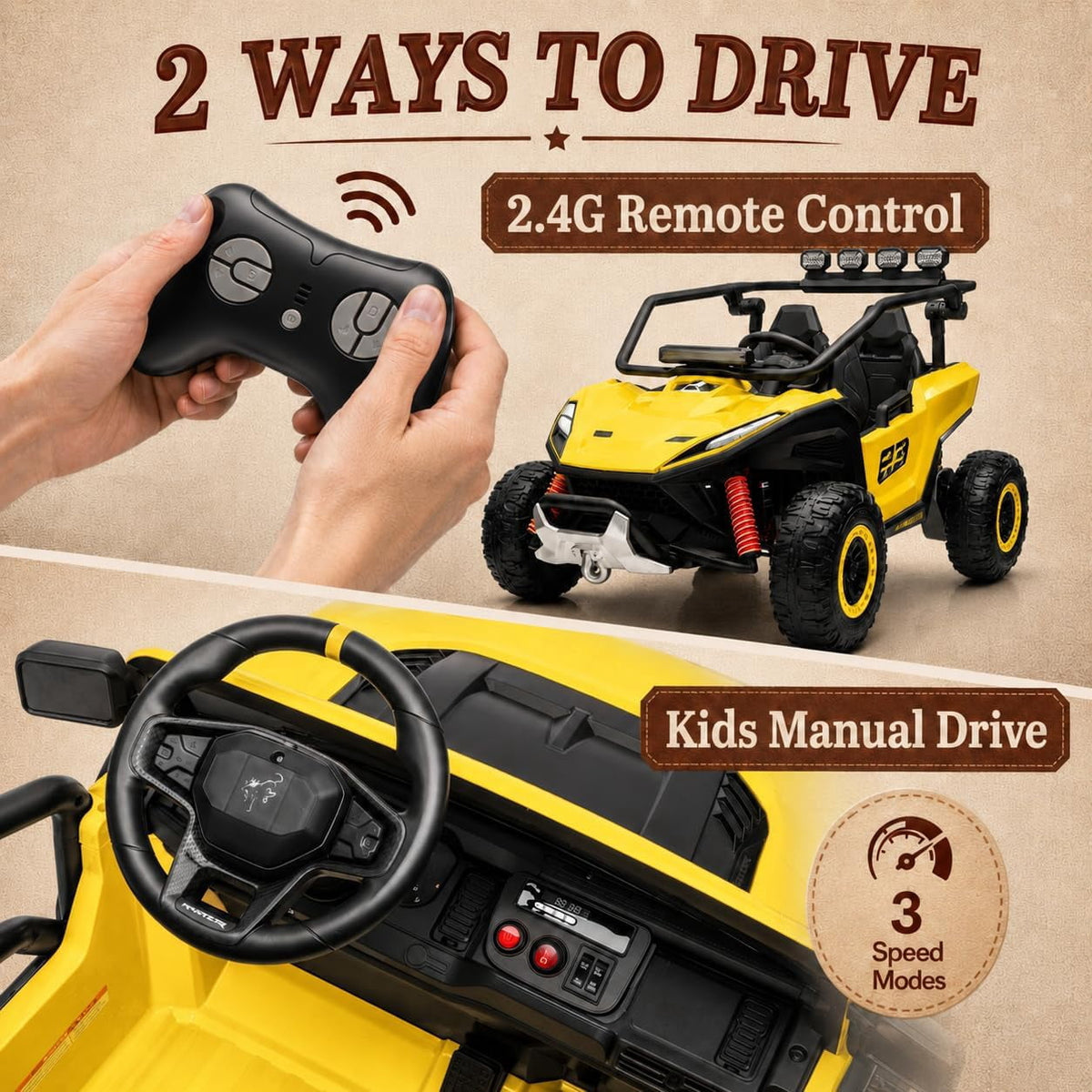 12V 2-Seater Electric UTV Ride-On Car, 4WD, Dual 40W Motors, 2.4G Parent Remote, 12V 7Ah Battery, 110 Lb Capacity,Green