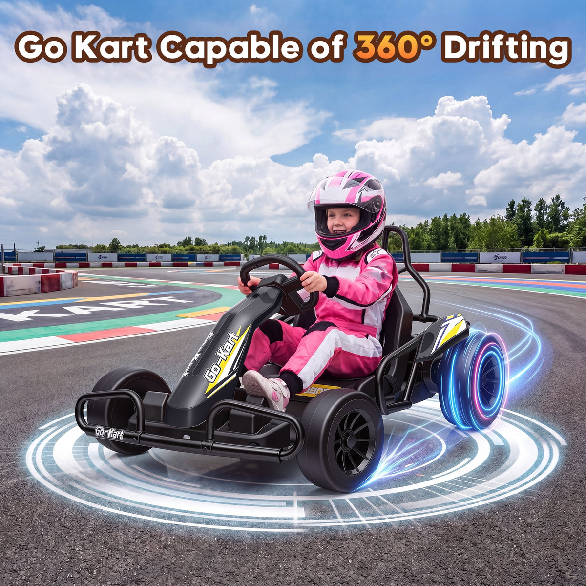 Funcid 24V 10Ah Big Battery Go Kart for Kids Age 6-12, Ride on Toys with 600W Motors, 7.5 MPH Electric Go Kart W/ EVA Wheels, 4-Level Adjustable Seat & 360° Drift Mode, LED Power Display, Red