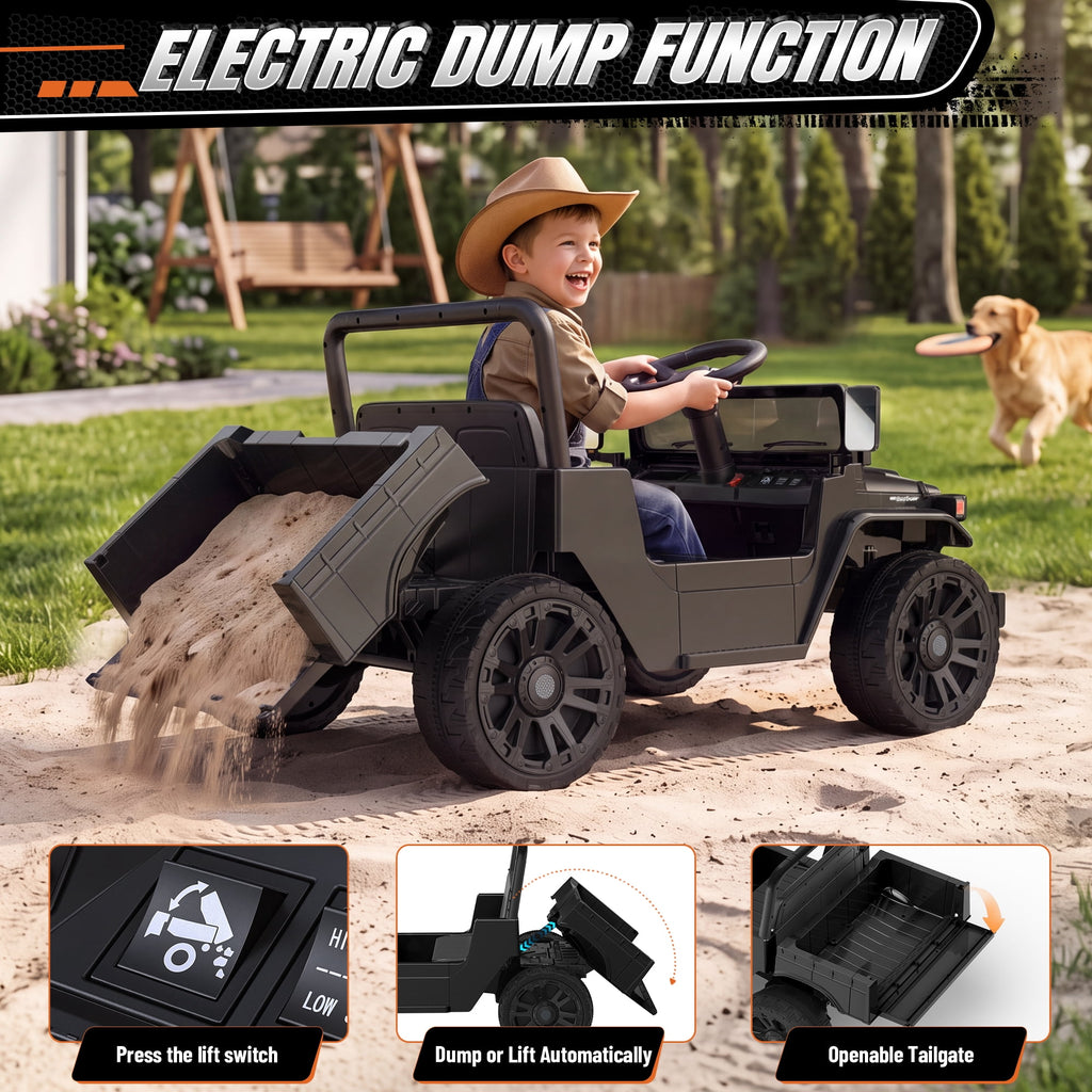24V Ride On Dump Truck for Kids, Licensed Toyota Land Cruiser FJ45 Power Car Wheels Ride On Toy with Electric Dump Bed, Parent Remote Control, Music, LED Lights, Birthday Gift for Kids Ages 3-6, Blue