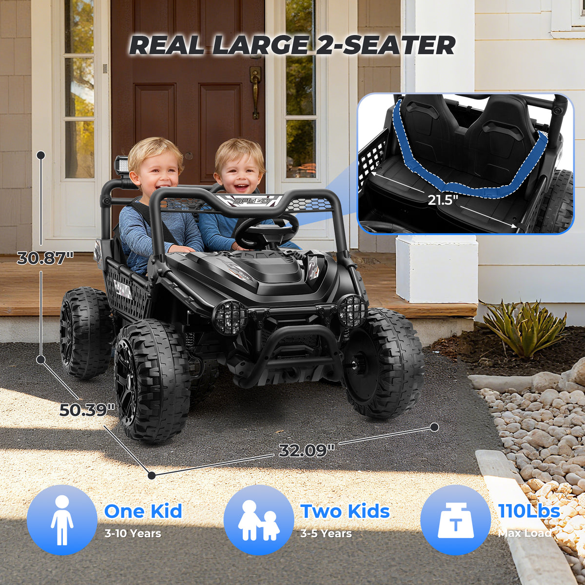 Farmdex 24V Ride on Car Truck, 2 Seater Electric UTV w/Remote Control, 21.5" Spacious Seat Ride on Toy for Kids Aged 3-10, Music, Storage, LED Light, Blue