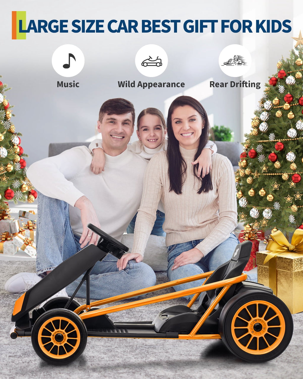 24V Electric Go Kart for Kids 8-12 - Dual 300W Motors, 9Ah Battery, 8MPH High-Speed Drifting, Slow Start, Full Metal Frame, Music, Horn, Power Display, Max Load 155Lbs, Ride-On Toy - Brown