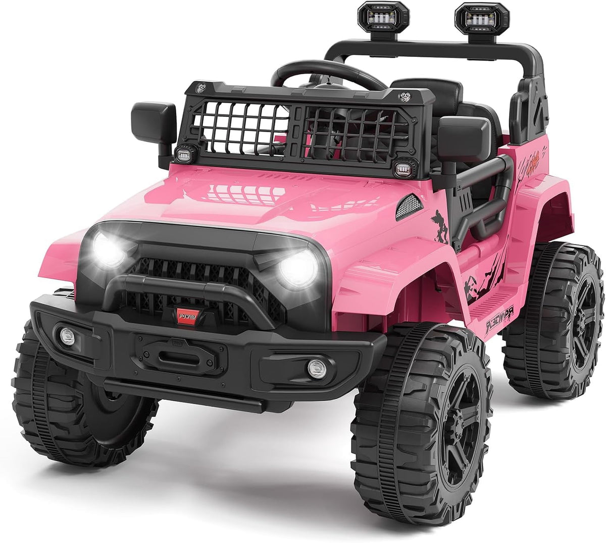 12V Electric Ride On Car with Remote Control, Off Road Ride On Vehicle with Bluetooth, LED Lights, Spring Suspension, Adjustable Seat Belt, All Terrain Tires, 61 lbs Capacity