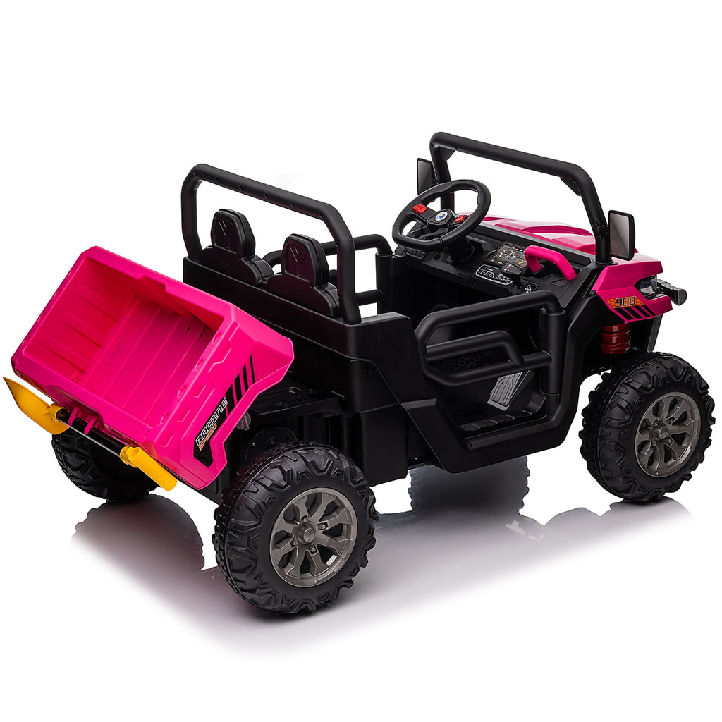 24V Ride on Dump Truck with Remote Control, 4WD Electric Car for Big Kids, 2 Seater 4*200W Motor Ride on Toy, Shovel, Music, Kids Gift, Black