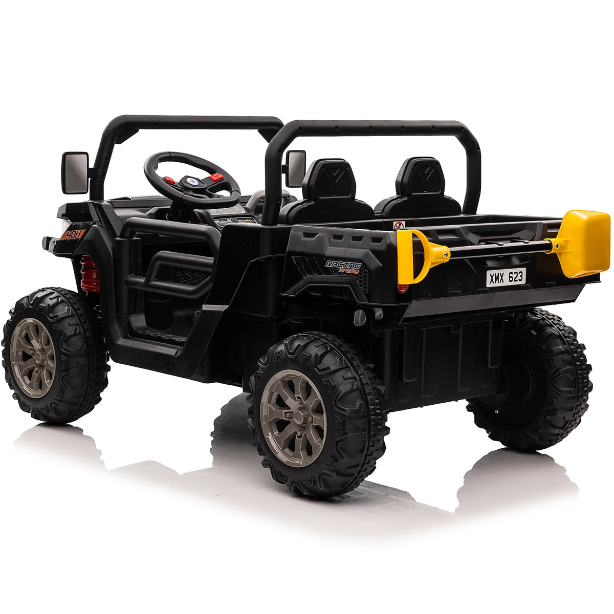 24V Ride on Dump Truck with Remote Control, 4WD Electric Car for Big Kids, 2 Seater 4*200W Motor Ride on Toy, Shovel, Music, Kids Gift, Black