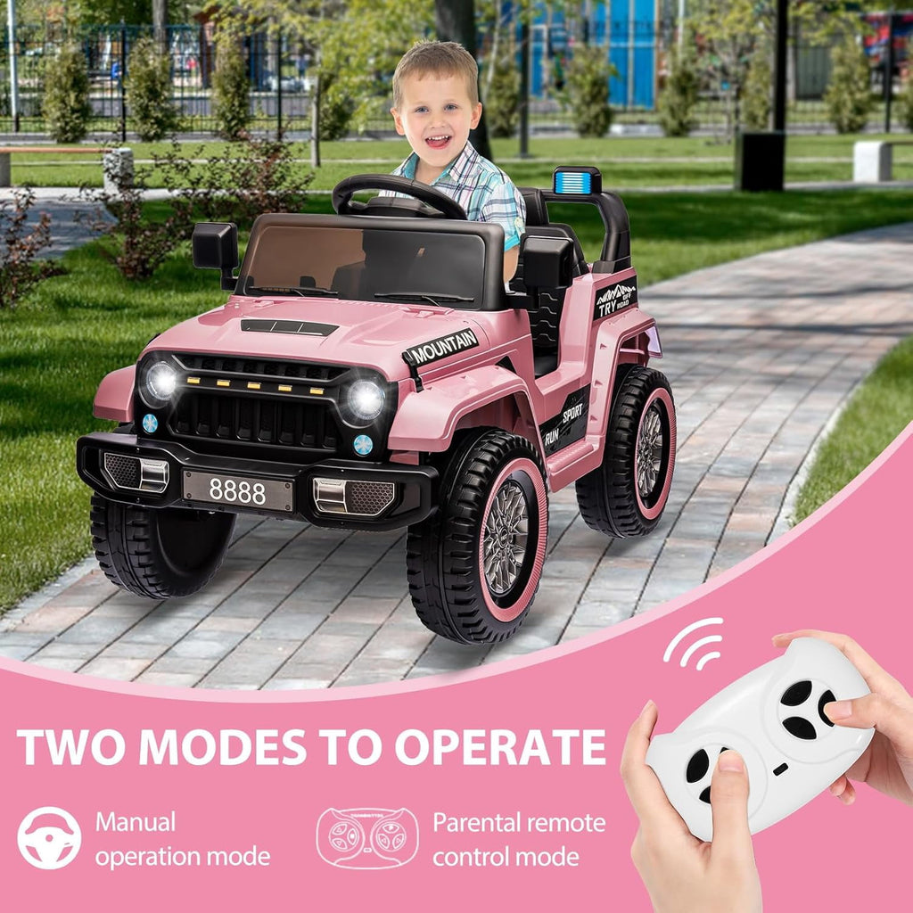 12V Ride-On Electric Car with Parent Remote Control, Dual 35W Motors, 3 Speeds, Spring Suspension, LED Lights, Music, Horn, 66 lbs