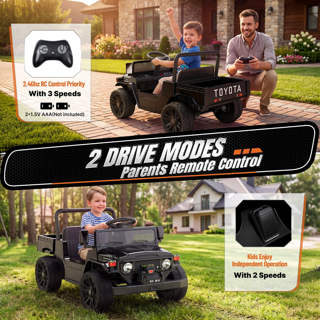 24V Ride On Dump Truck for Kids, Licensed Toyota Land Cruiser FJ45 Power Car Wheels Ride On Toy with Electric Dump Bed, Parent Remote Control, Music, LED Lights, Birthday Gift for Kids Ages 3-6, Blue