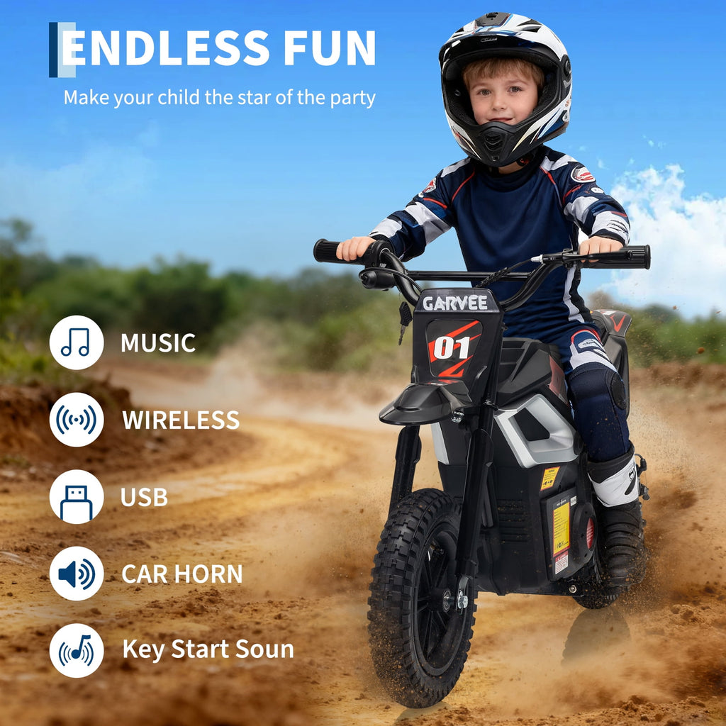 24V Kids Electric Dirt Bike, 350W Battery Powered Motorcycle with 12 Inch Fat Tires Rear Suspension Twist Throttle for Teens