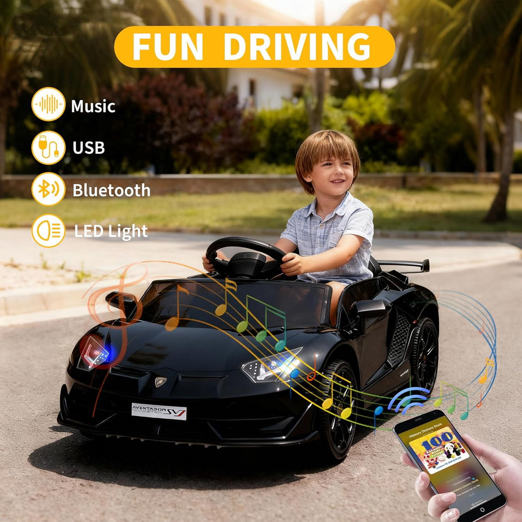 12V Licensed Sports Car Ride On Vehicle with Remote Control, Electric Ride On Car with Bluetooth, Hydraulic Swing Doors, LED Lights, Dual 25W Motors, USB/AUX/TF Audio