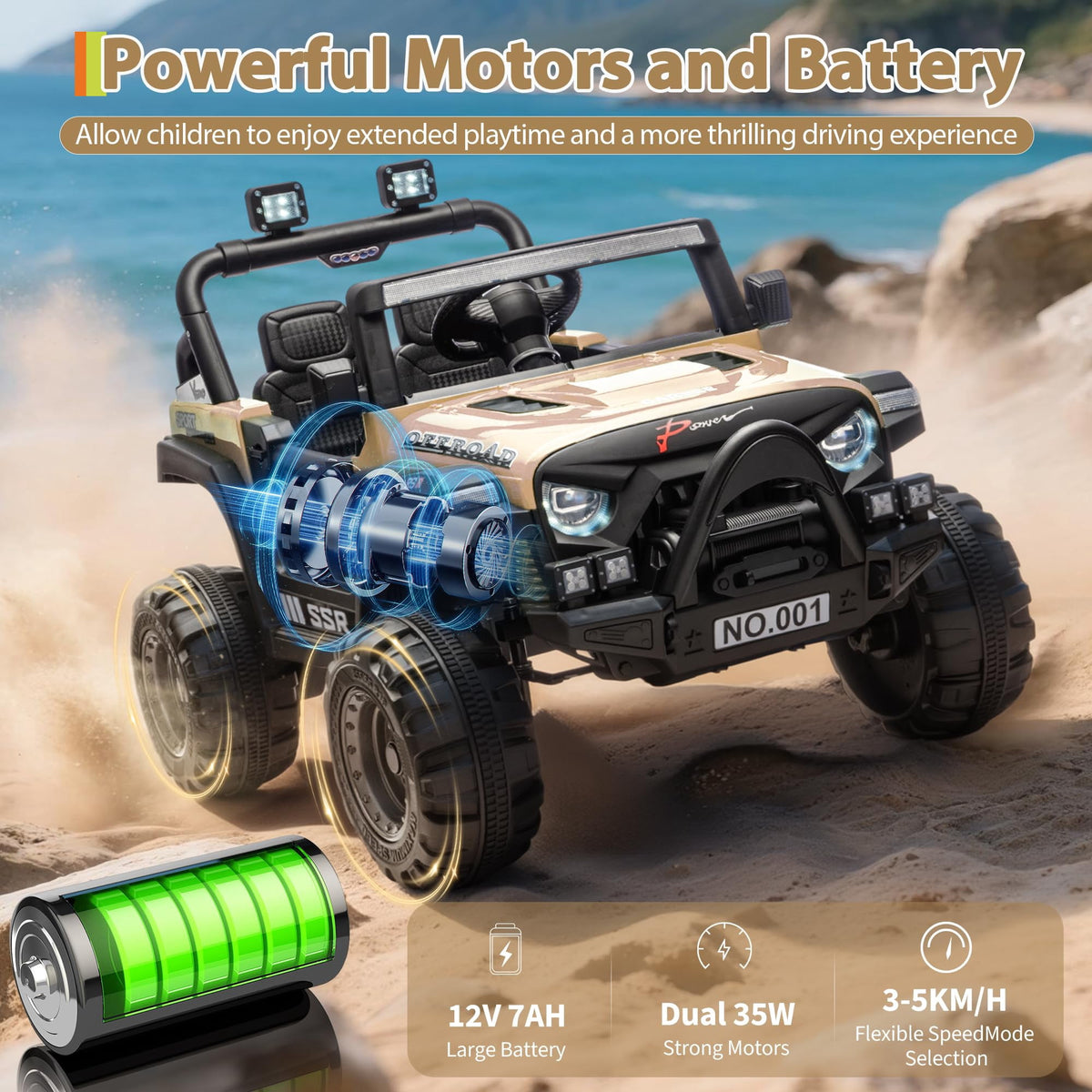 12V Kids Electric Ride-On Car – Parent Remote Control, 3 Speeds up to 4.1MPH, Spring Suspension, Seat Harness, Locking Doors, LED Headlights, wireless Music, Battery Powered Truck Toy