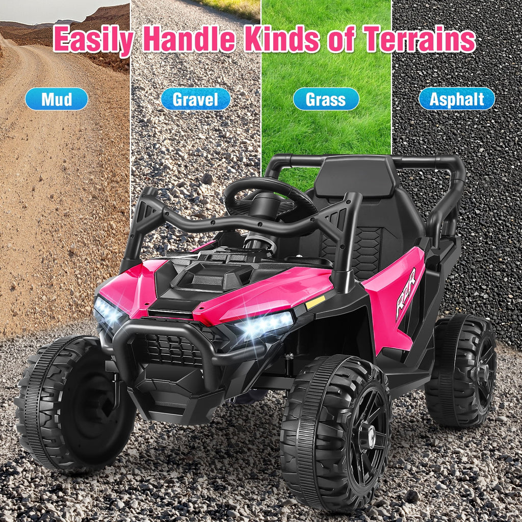 Funcid 24 Volt Ride on Toys with Remote Control & Battery Indicator, 400W Ride on UTV, Electric Car for Kids w/ Bluetooth, Music, LED Lights, Volume Adjustment Knob, 3 Speeds, Pink