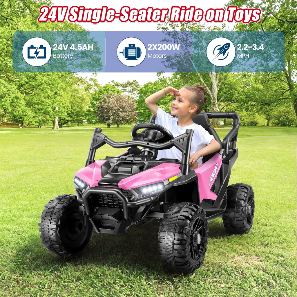 Funcid Ride on Toys, Kids Ride on Cars with Remote Control, 400W Powerful Electric Car for Kids, Ride on UTV w/ Bluetooth, Battery Indicator, Knob Volume Control, Spring Suspension, Pink