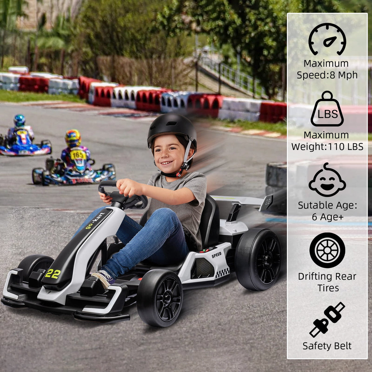 24V Kids Electric Go Kart, 300W Drift Ride-On Car with Dual 150W Motors - Adjustable Seat, 4 Speed Modes, 8.5mph Max, LED Lights, Music & Horn, Safety Belt, Outdoor Racing Toy - Red