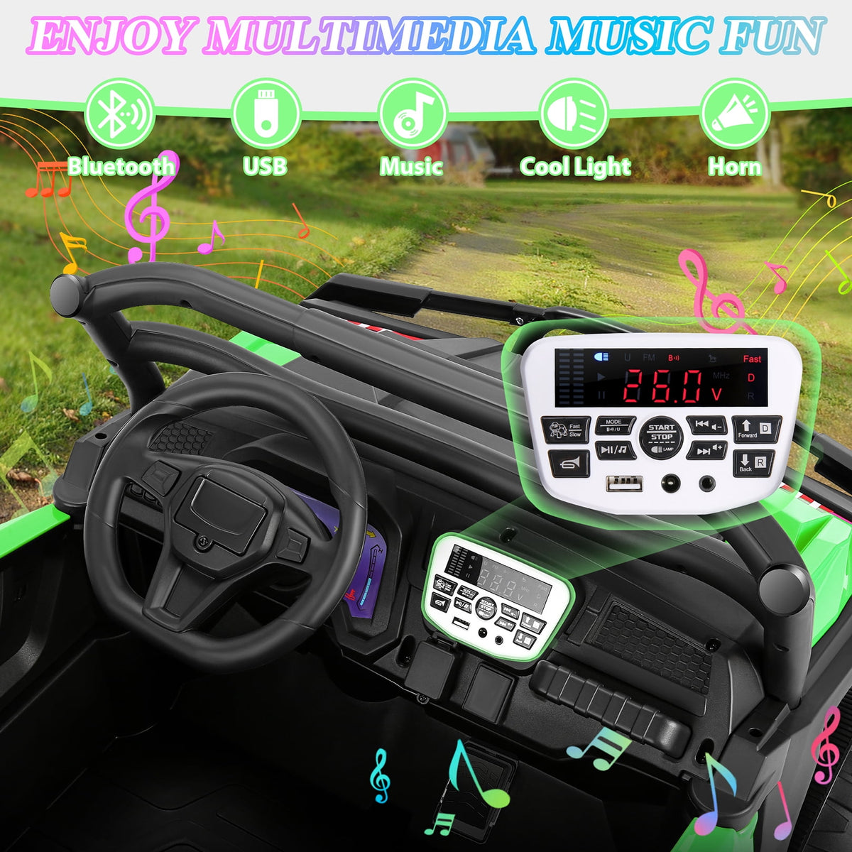 Funcid 24 Volt Ride on Toys, 2-Seater Ride on Cars with Remote Control, 400W Electric Car, Ride on UTV w/ Bluetooth, MP3, Seat Belts, Volume Adjustment, Suspension, Pink