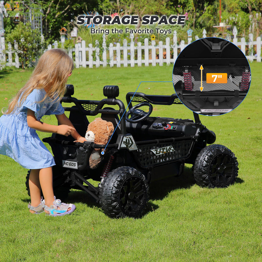 Farmdex 24V Ride on Car Truck, 2 Seater Electric UTV w/Remote Control, 21.5" Spacious Seat Ride on Toy for Kids Aged 3-10, Music, Storage, LED Light, Blue