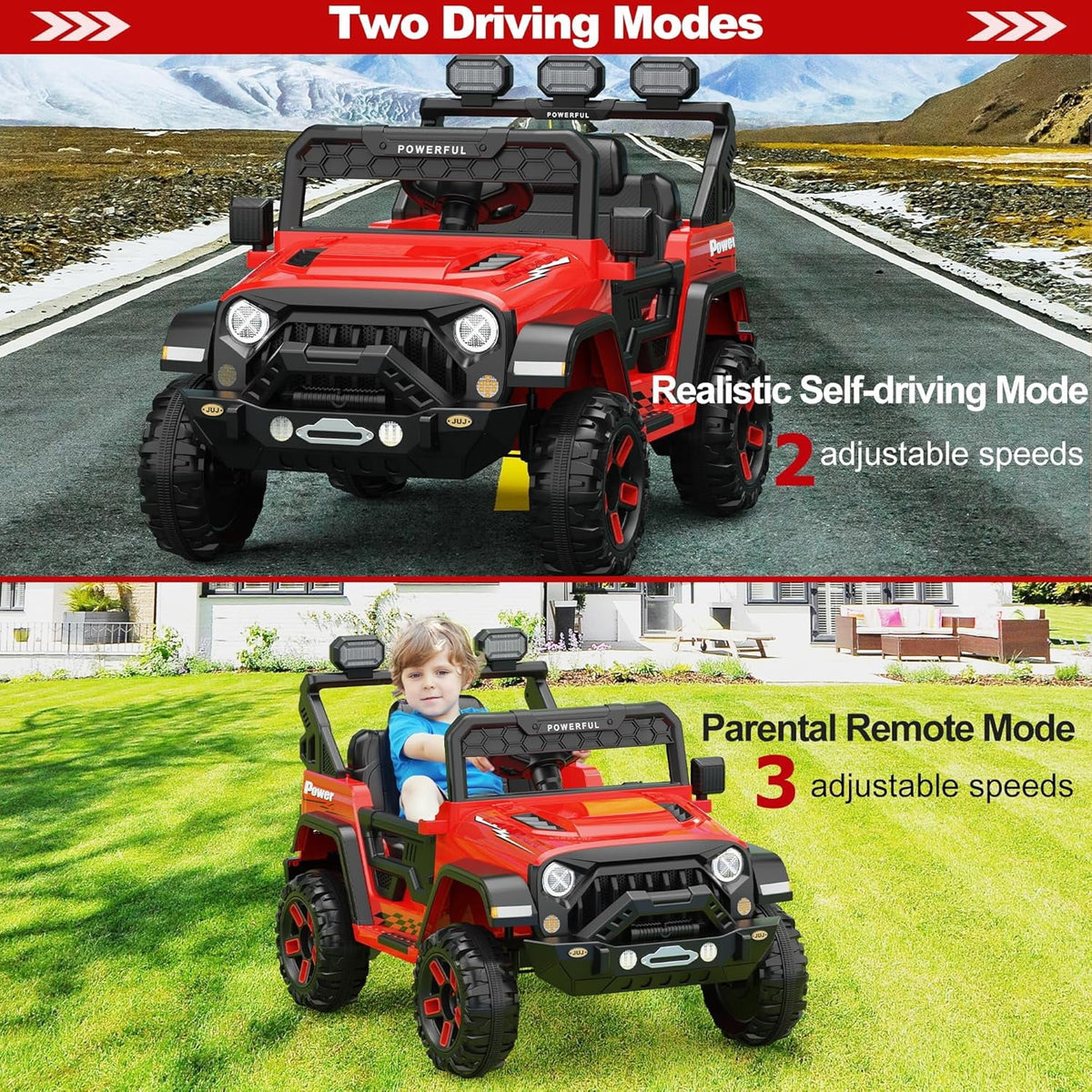 12V Ride-On Truck Car, 7Ah Battery, Parent Remote Control, 3 Speeds Up to 3.7 MPH, Soft Start, LED Lights, Bluetooth, USB, AUX, MP3, 66 Lbs