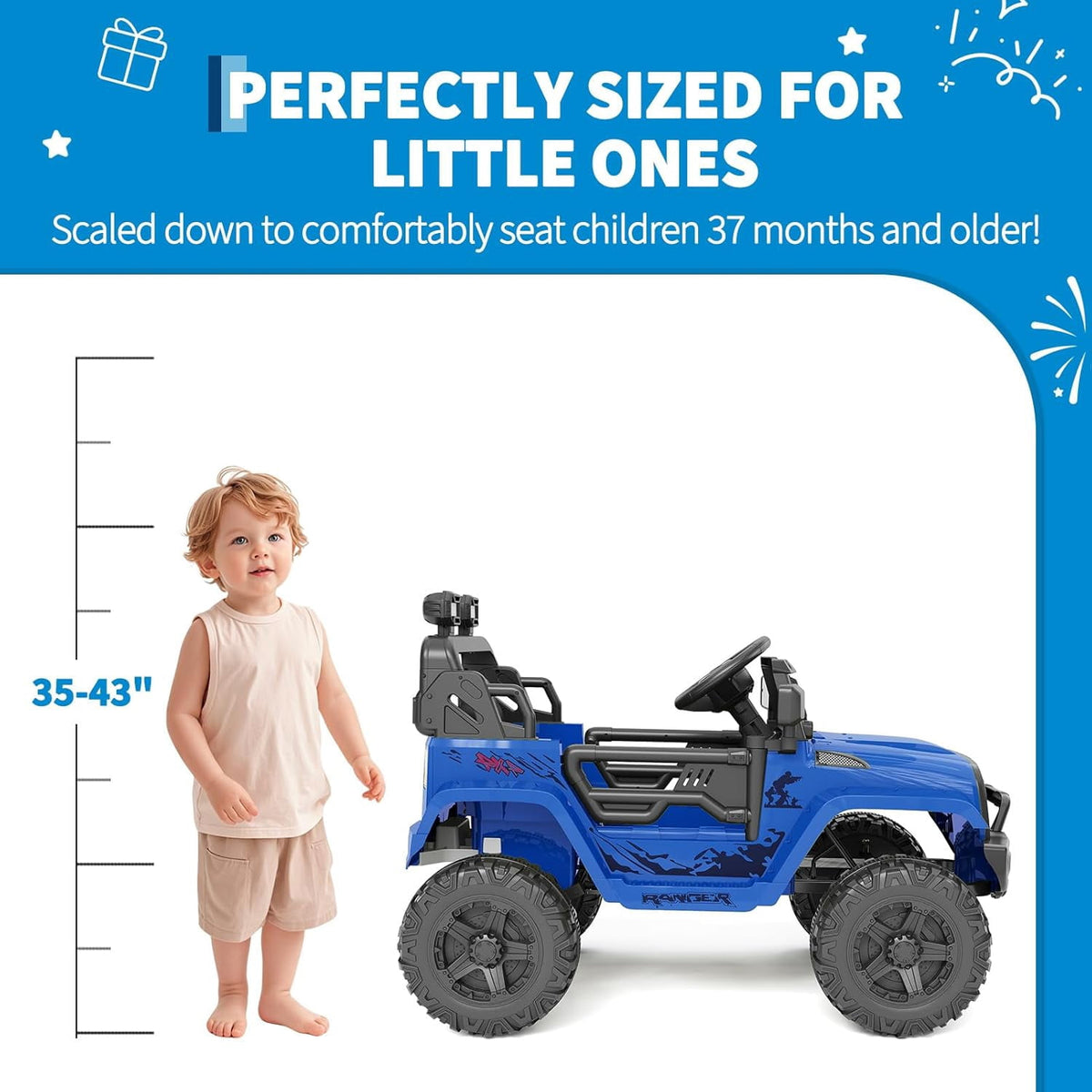 12V Electric Ride On Car with Remote Control, Off Road Ride On Vehicle with Bluetooth, LED Lights, Spring Suspension, Adjustable Seat Belt, All Terrain Tires, 61 lbs Capacity