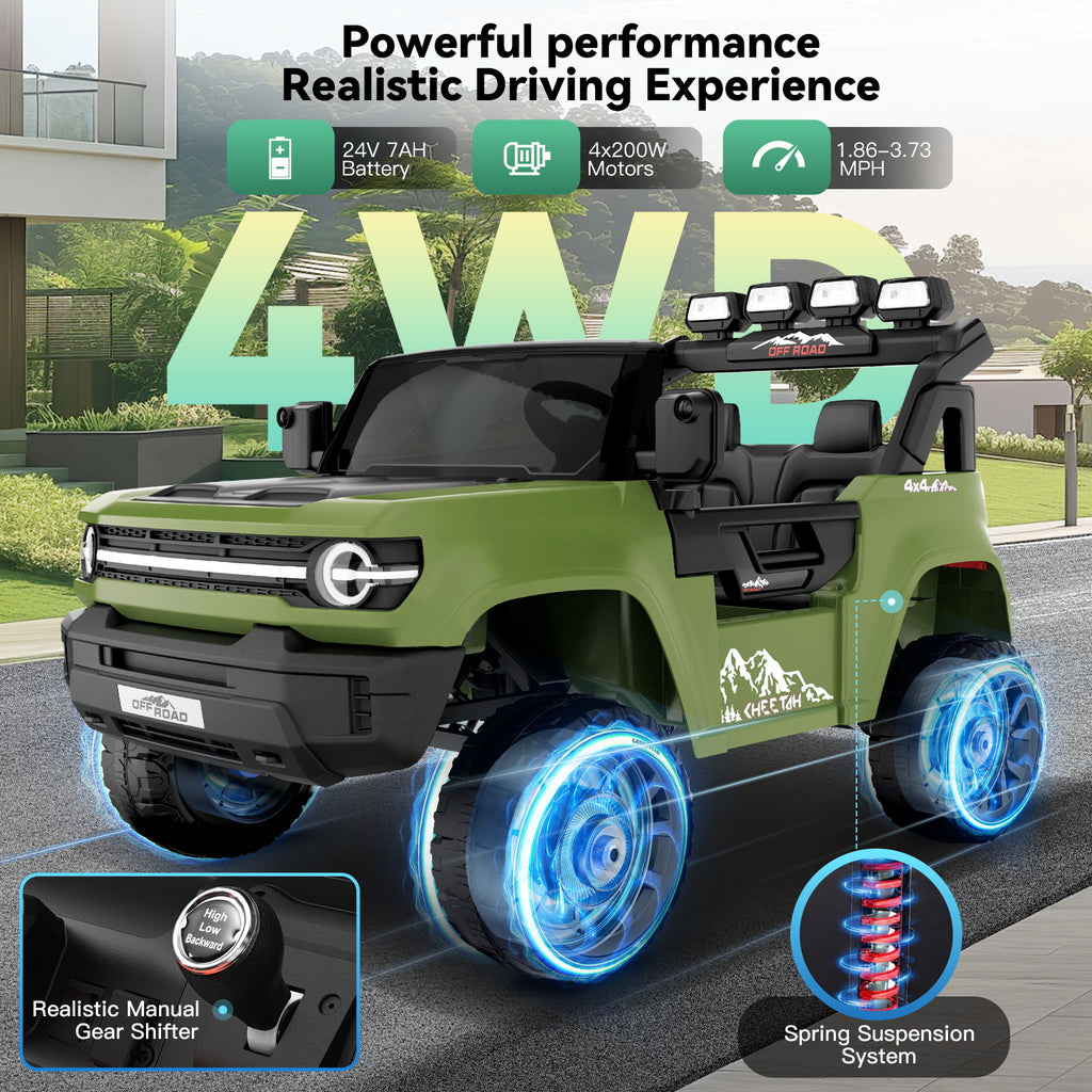 Farmdex 24V Ride on Toys with Remote Control, 2 XL Seater Electric Truck Car for Kids w/ 22'' Large Seat, 4WD/2WD Switchable, Powered Ride on Cars w/ Bluetooth, LED Lights, 3 Speeds, 4 x 200W, Pink