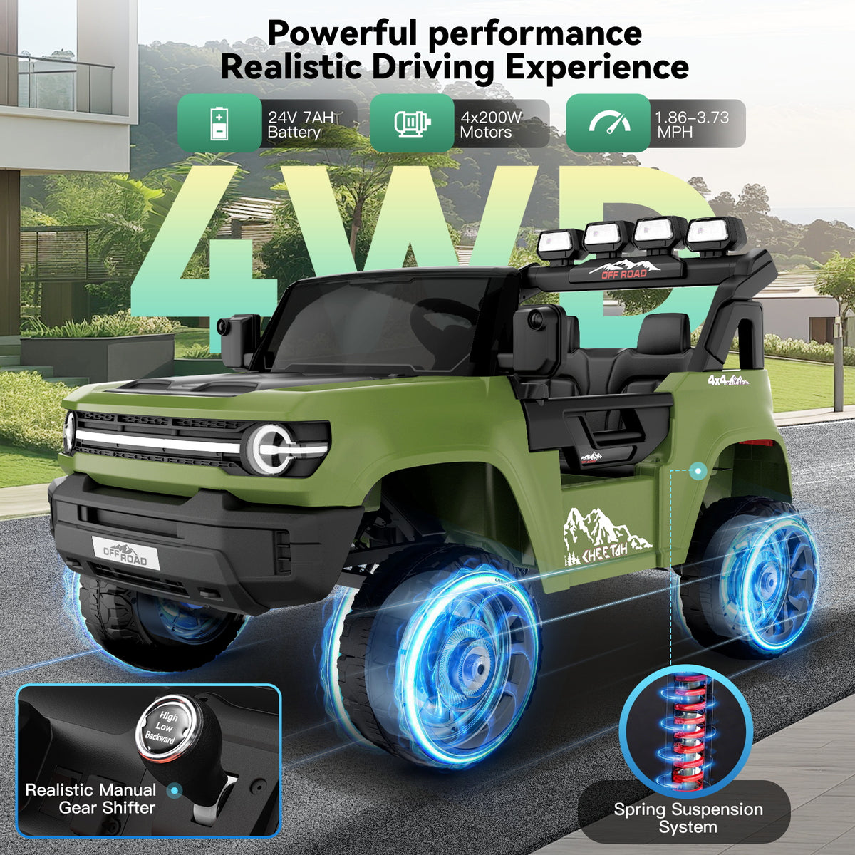 Farmdex 24V Ride on Toys with Remote Control, 2 XL Seater Electric Truck Car for Kids w/ 22'' Large Seat, 4WD/2WD Switchable, Powered Ride on Cars w/ Bluetooth, LED Lights, 3 Speeds, 4 x 200W, Pink