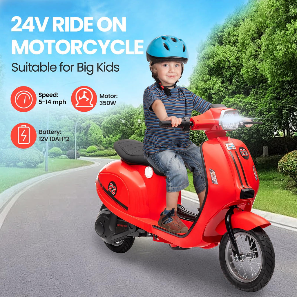 Towallmark Electric Motorcycle for Big Kids, 24V 350W Kids Ride on Moped, Max Up to 14MPH, with Rear Brake, Twist Grip Throttle & LED Light, Electric Motorbike for Kids/Teens 8-12