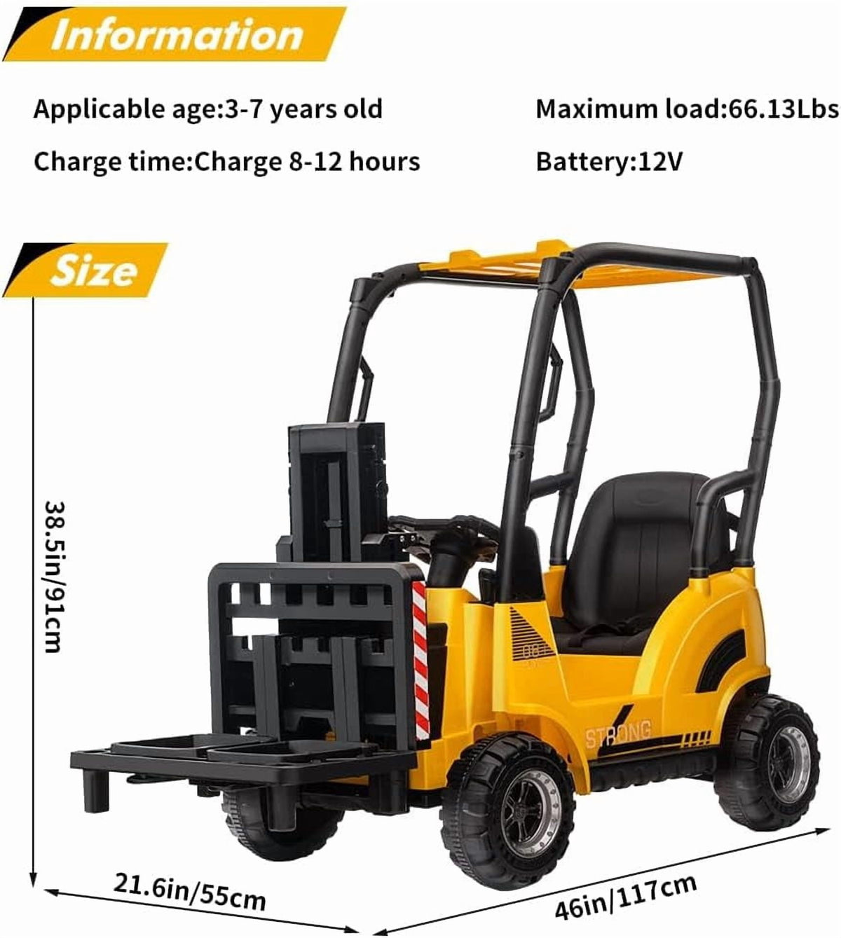 12V Electric Ride On Forklift Car with Remote Control, Liftable Fork & Pallet, 2 Speed Modes, Music, USB/MP3 Port, Safety Belt, Indoor Outdoor Vehicle