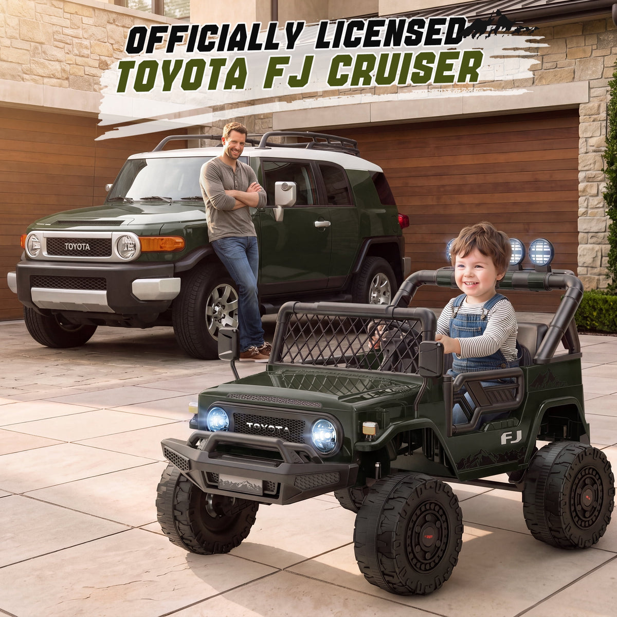 Officially Licensed Toyota FJ Ride On Toys 24V 800W, 4WD Kids Power Car Wheels for Boys Girls, 2 Seater Electric Car with Remote Control, 4 Motors, Music, LED Lights, Green