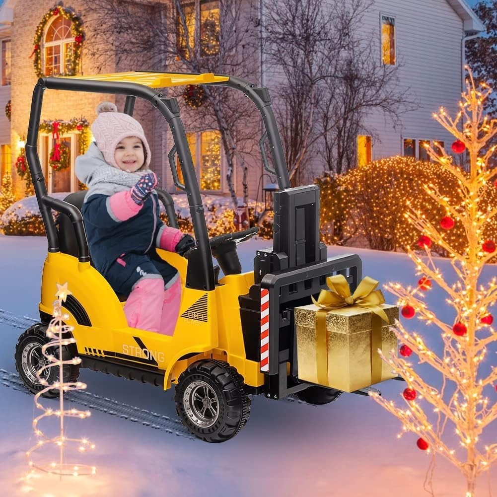 12V Electric Ride On Forklift Car with Remote Control, Liftable Fork & Pallet, 2 Speed Modes, Music, USB/MP3 Port, Safety Belt, Indoor Outdoor Vehicle