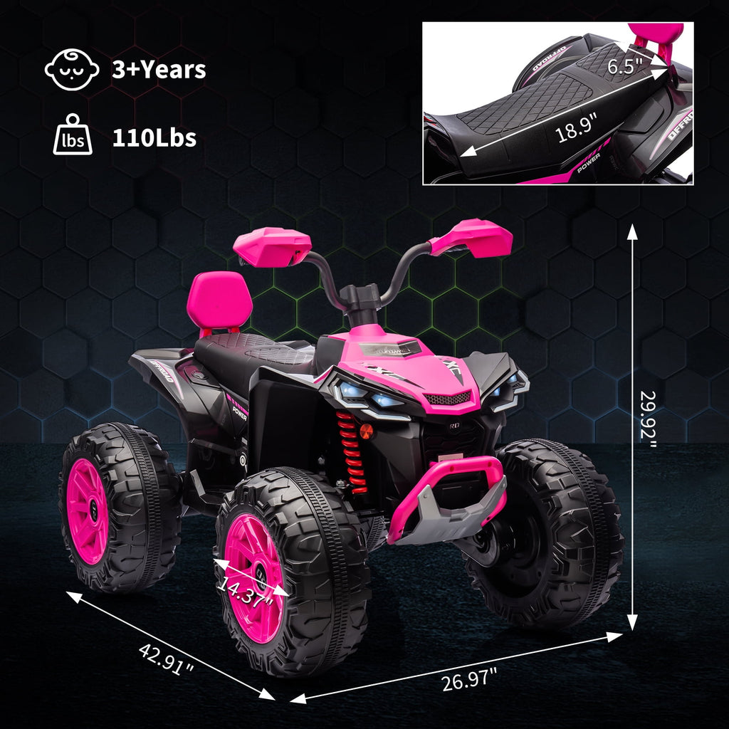 24V 2-Seater Kids Electric ATV Ride-On Toy – Dual 500W Motors, Parent Remote, wireless Audio, USB, LED Headlights, Spring Suspension, Music Player, urgent Brake, Ages 3–8, Pink