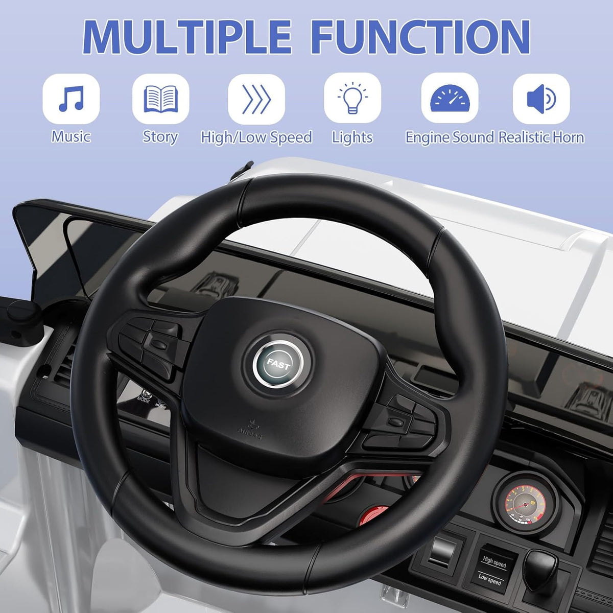 12V Ride-On Electric Car with Parent Remote Control, Dual 35W Motors, 3 Speeds, Spring Suspension, LED Lights, Music, Horn, 66 lbs