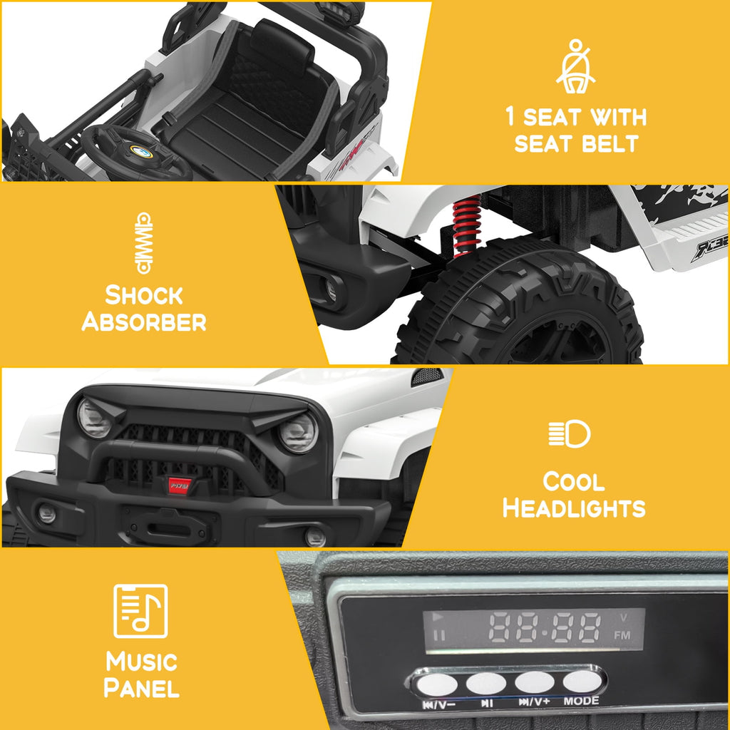 12V Kids Electric Ride-On Truck – Parental Remote Control, Seasonal Suspension, LED Lights, Wireless Connection, 2 Speeds, Standard Test Method Certified, Off-Road Toy Car