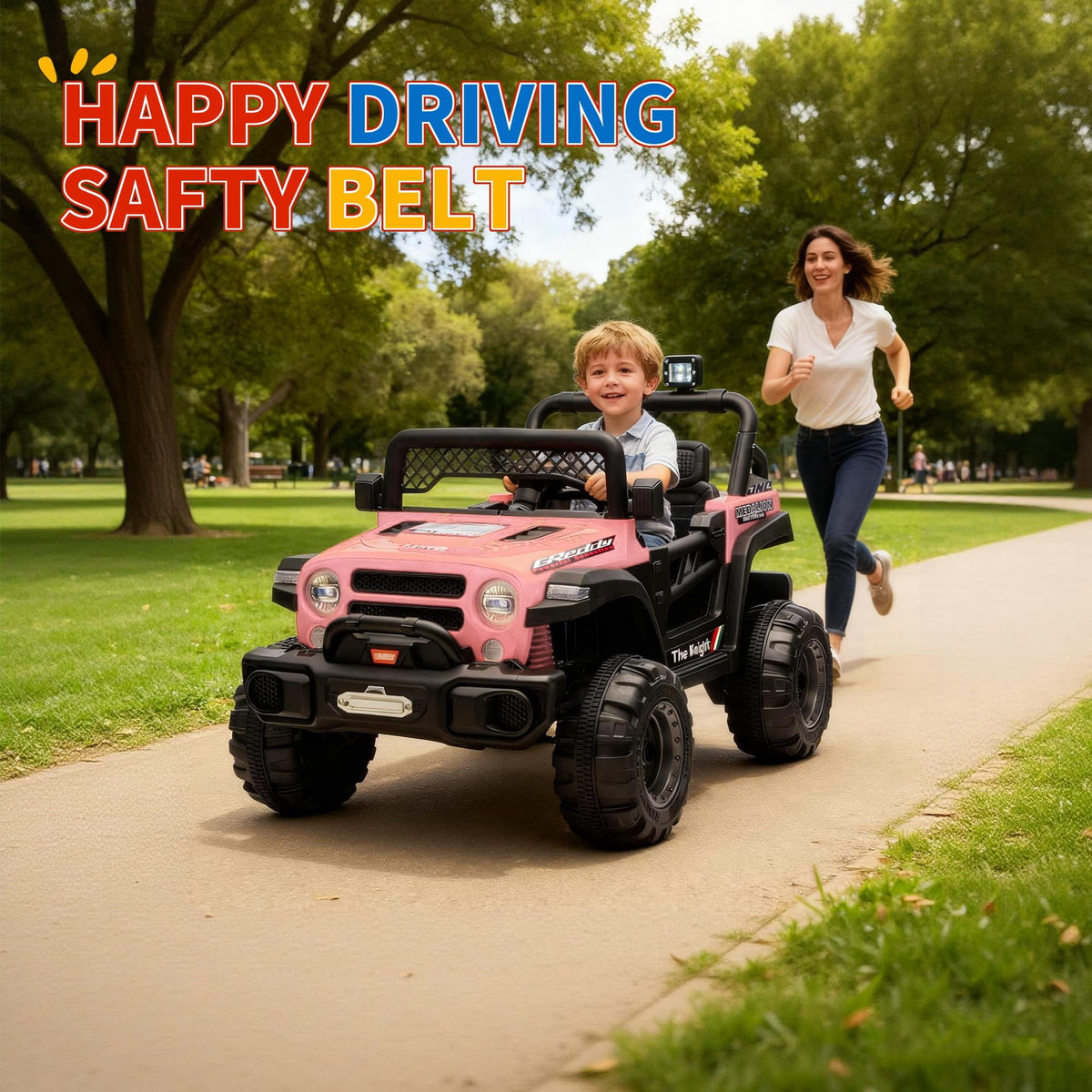 12V Kids Ride-On Truck – Dual 550W Motors, Remote Control, 3-Speed up to 6MPH, Spring Suspension, LED Lights, Music, Safety Belt, Storage – Electric Toy Car for Kids Ages 2-8 – Rose Red