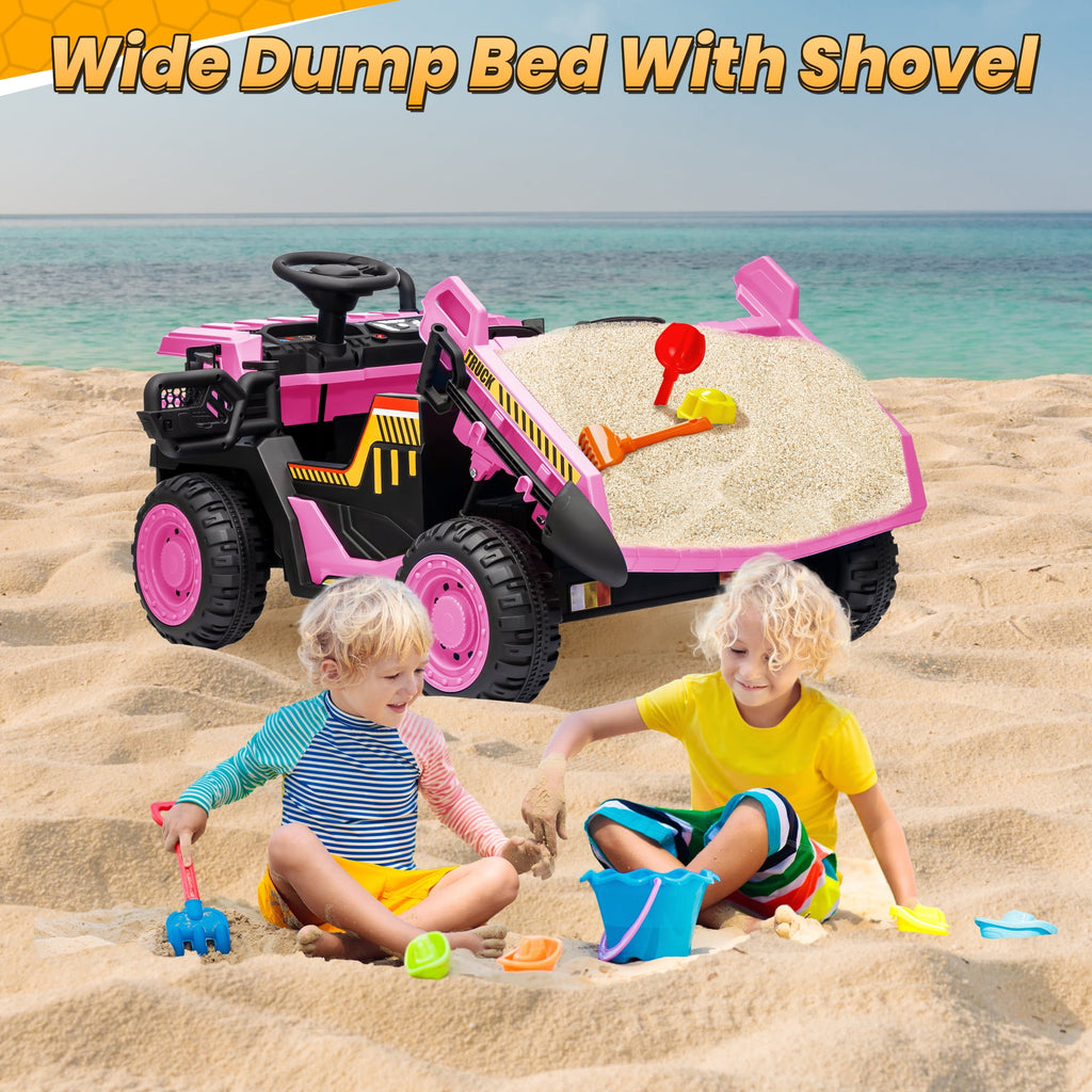24 Volt Ride on Toys w/ Remote Control, 2*200W Strong Motor, Electric Powered Ride on Dump Truck with Shovel, 3 Speeds, LED Lights, MP3/USB Music, Blue